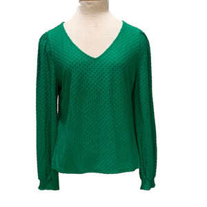 J Crew sz M Kelly green long sleeve vneck top